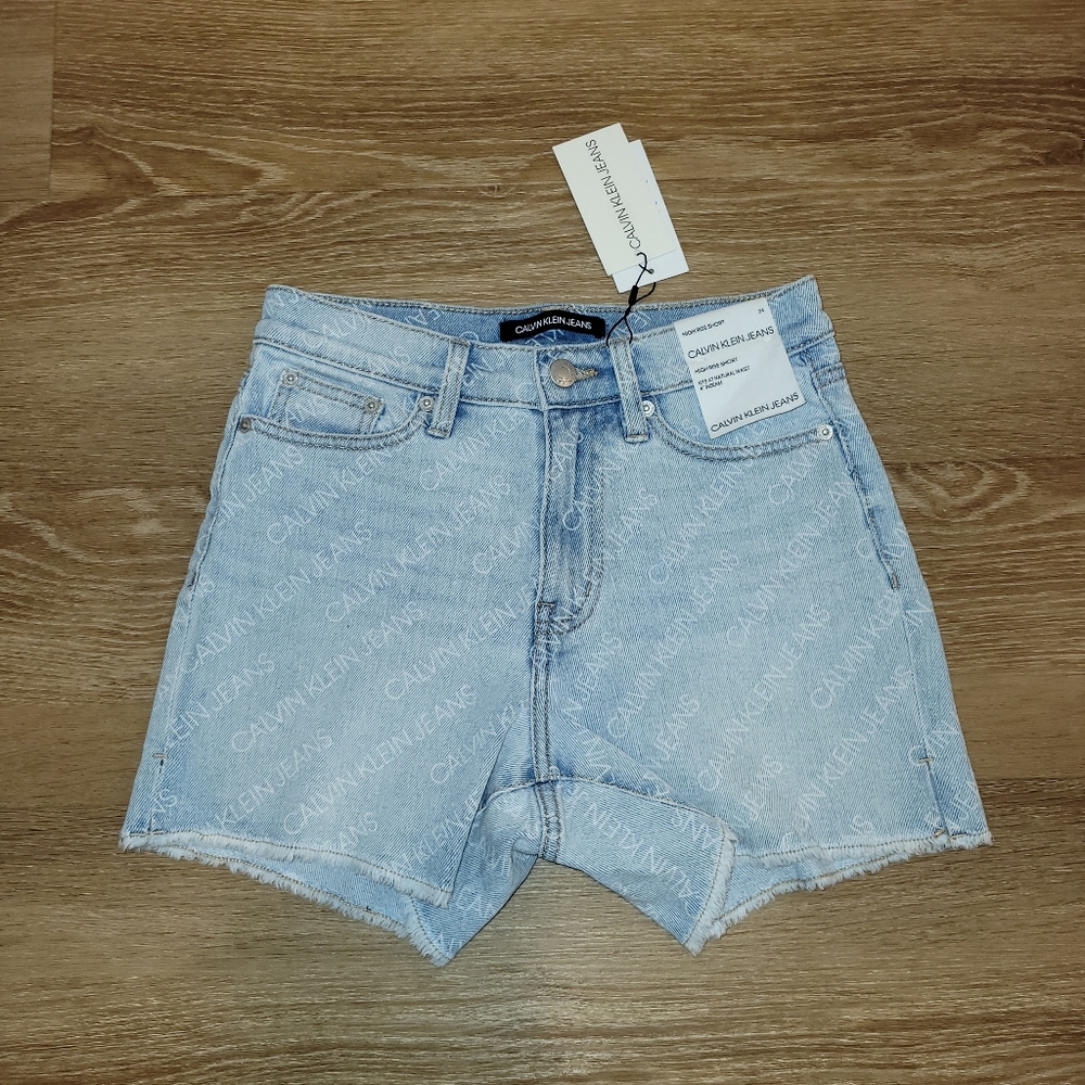 CALVIN KLEIN Women's High Rise Cut Off Blue Ripped Jean Shorts 24 New